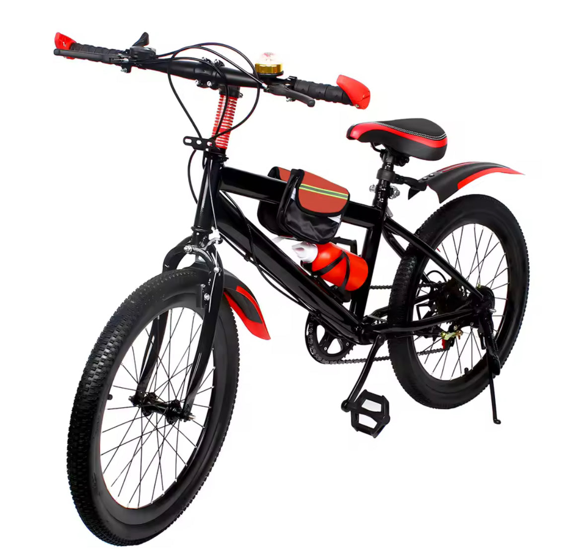 20 Inch Mountain Bike 7 Speed Gears, Adjustable Seat Kids' Bike with Mudguards Kettle Holder