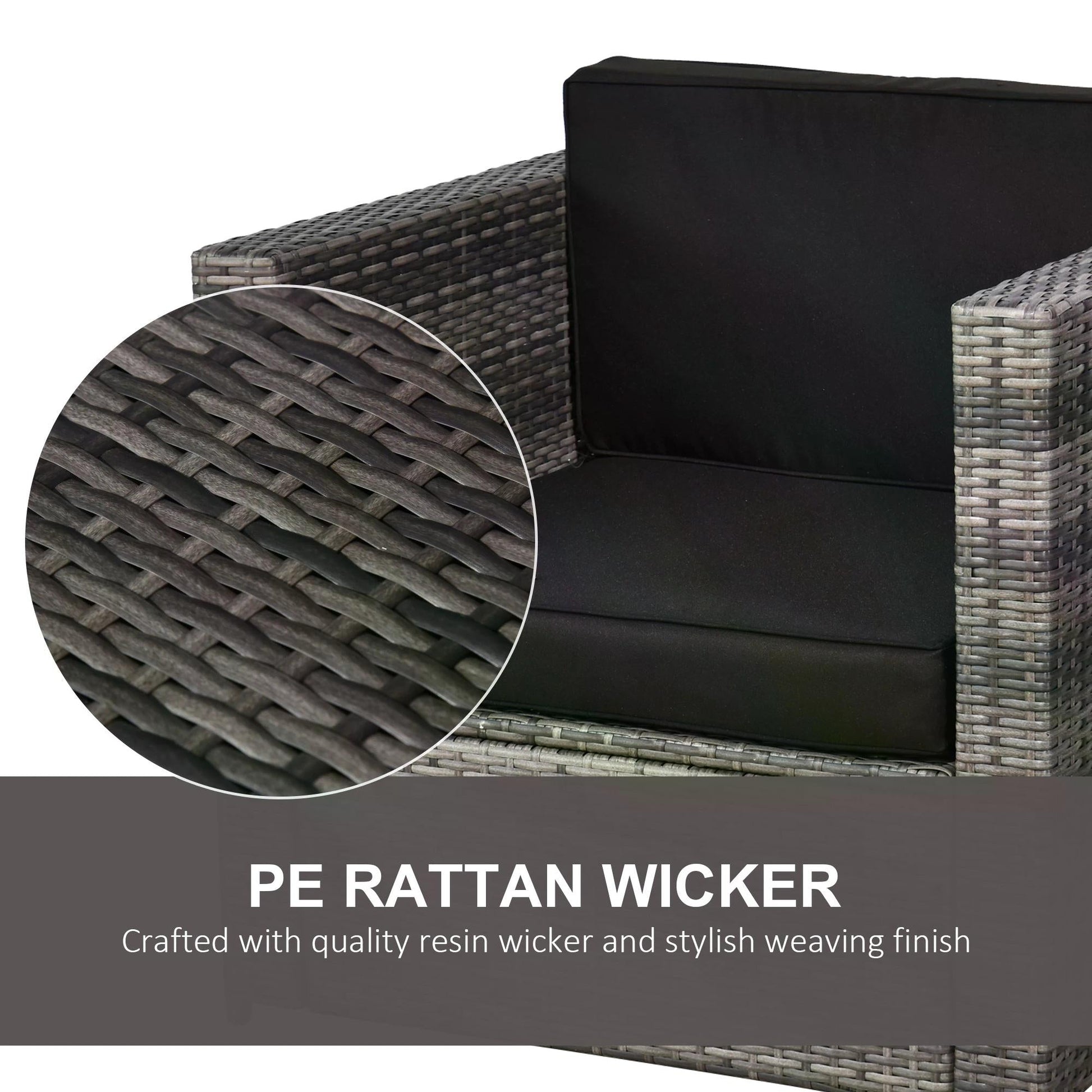 2 Seater Rattan Garden Furniture Sofa Furniture Set W/Cushions, Steel Frame-Grey-3