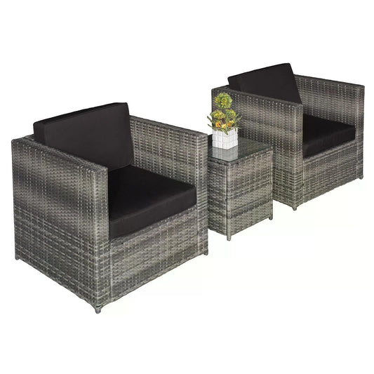 2 Seater Rattan Garden Furniture Sofa Furniture Set W/Cushions, Steel Frame-Grey-0