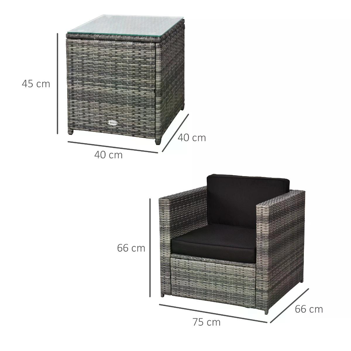 2 Seater Rattan Garden Furniture Sofa Furniture Set W/Cushions, Steel Frame-Grey-2