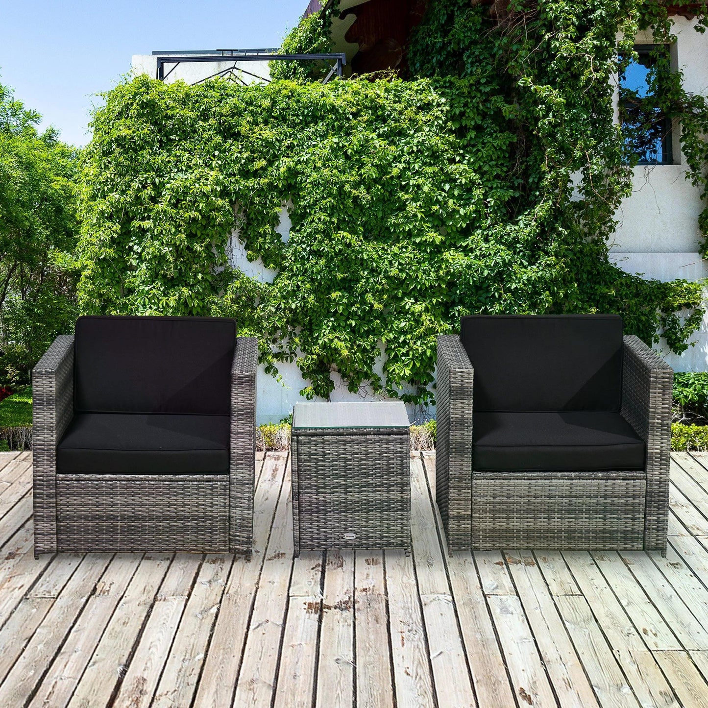 2 Seater Rattan Garden Furniture Sofa Furniture Set W/Cushions, Steel Frame-Grey-1